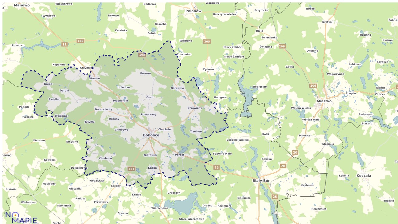 Mapa obszarów ochrony przyrody Bobolic