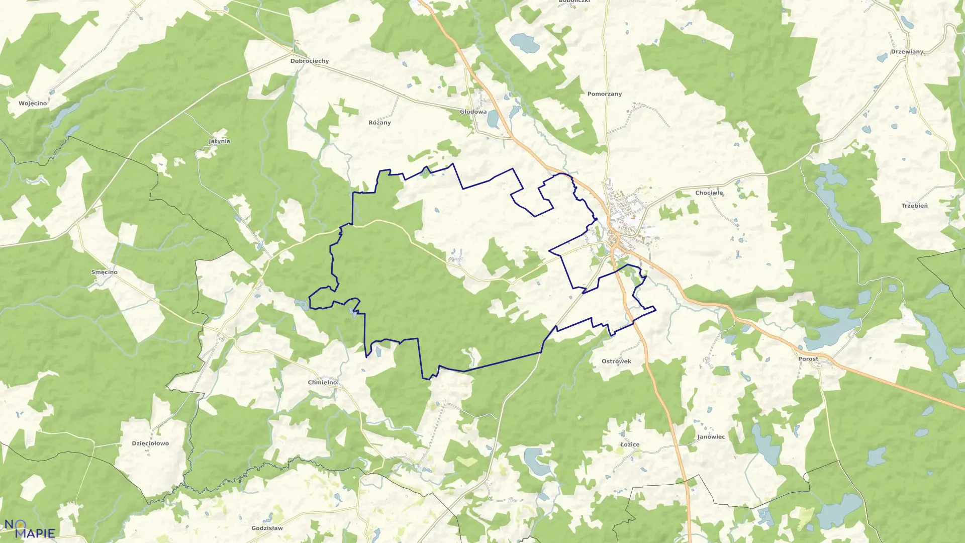 Mapa obrębu Chlebowo w gminie Bobolice