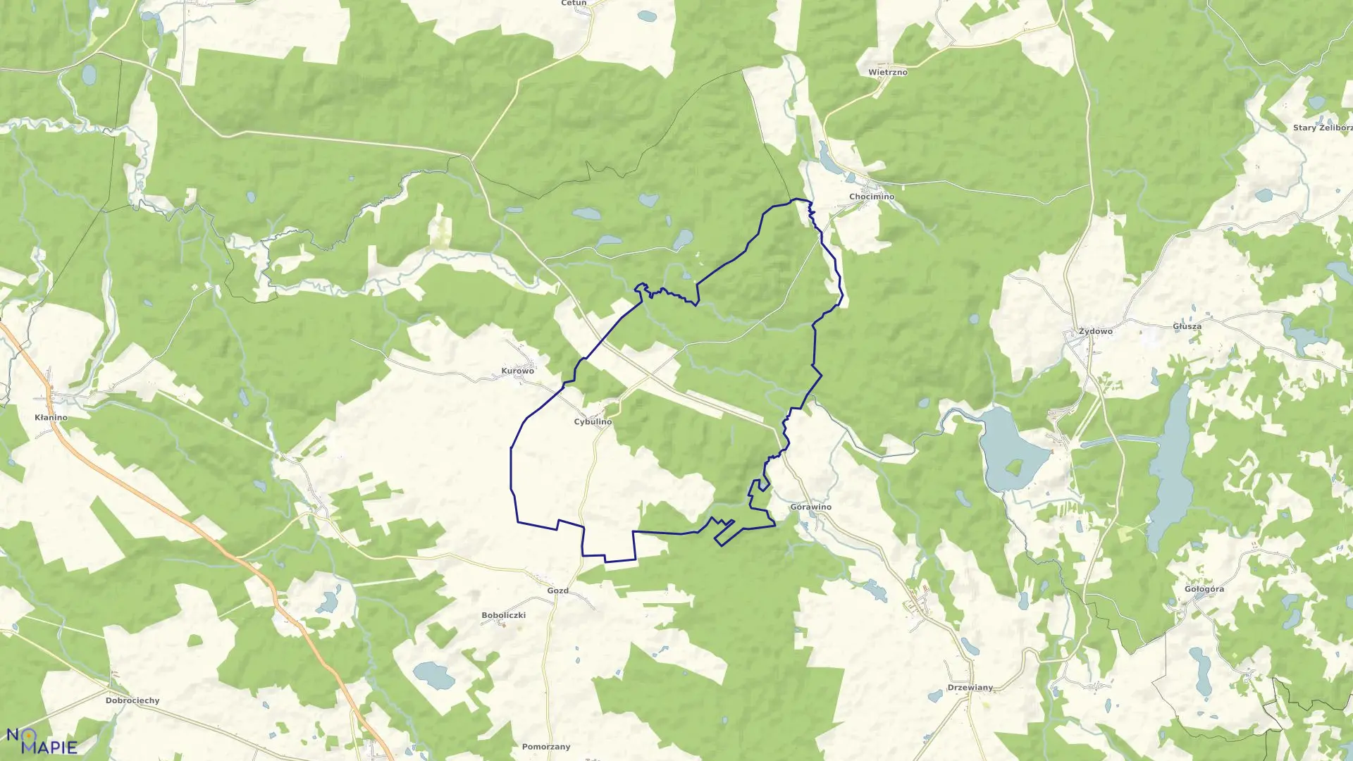 Mapa obrębu Cybulino w gminie Bobolice