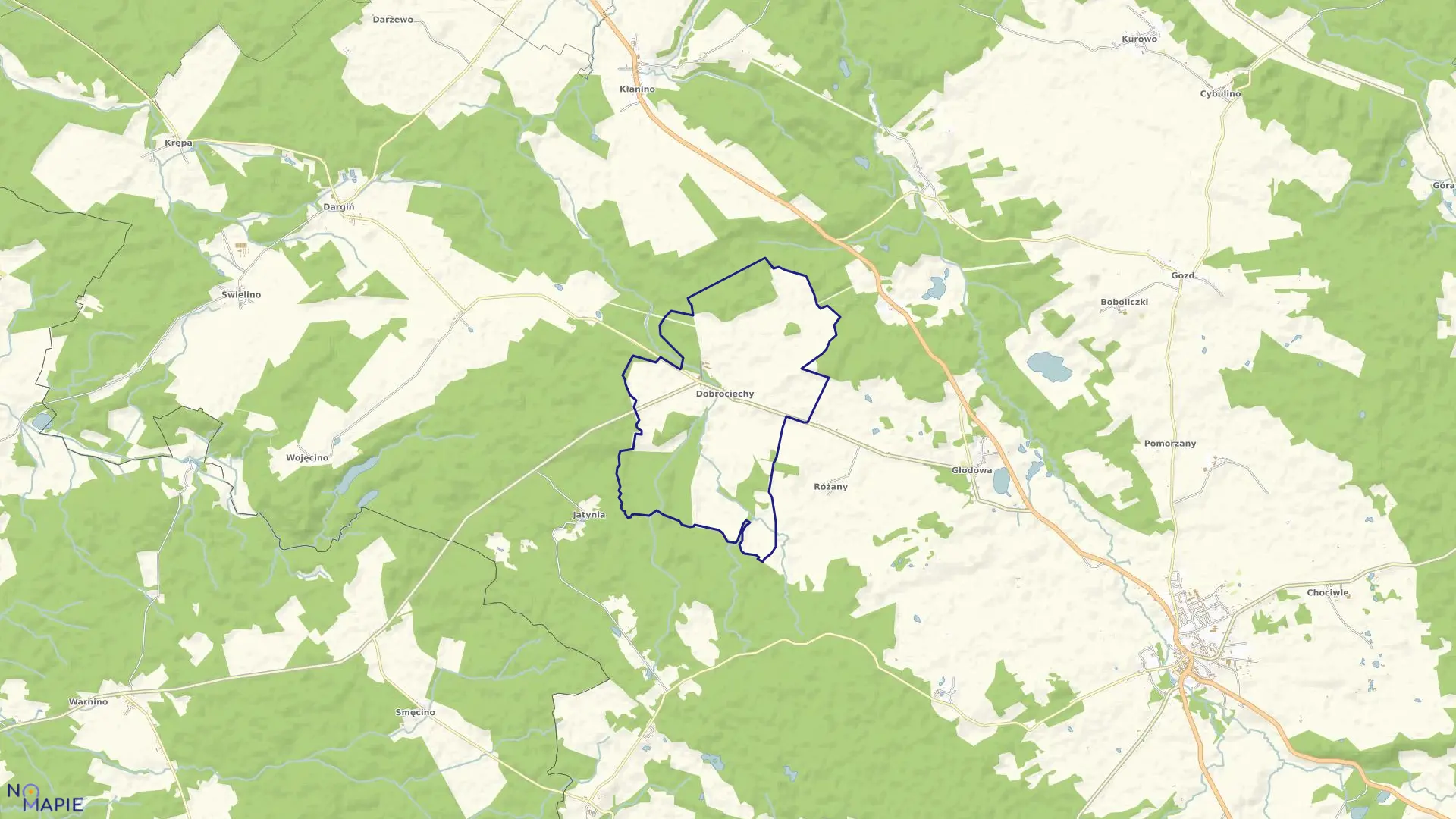 Mapa obrębu Dobrociechy w gminie Bobolice