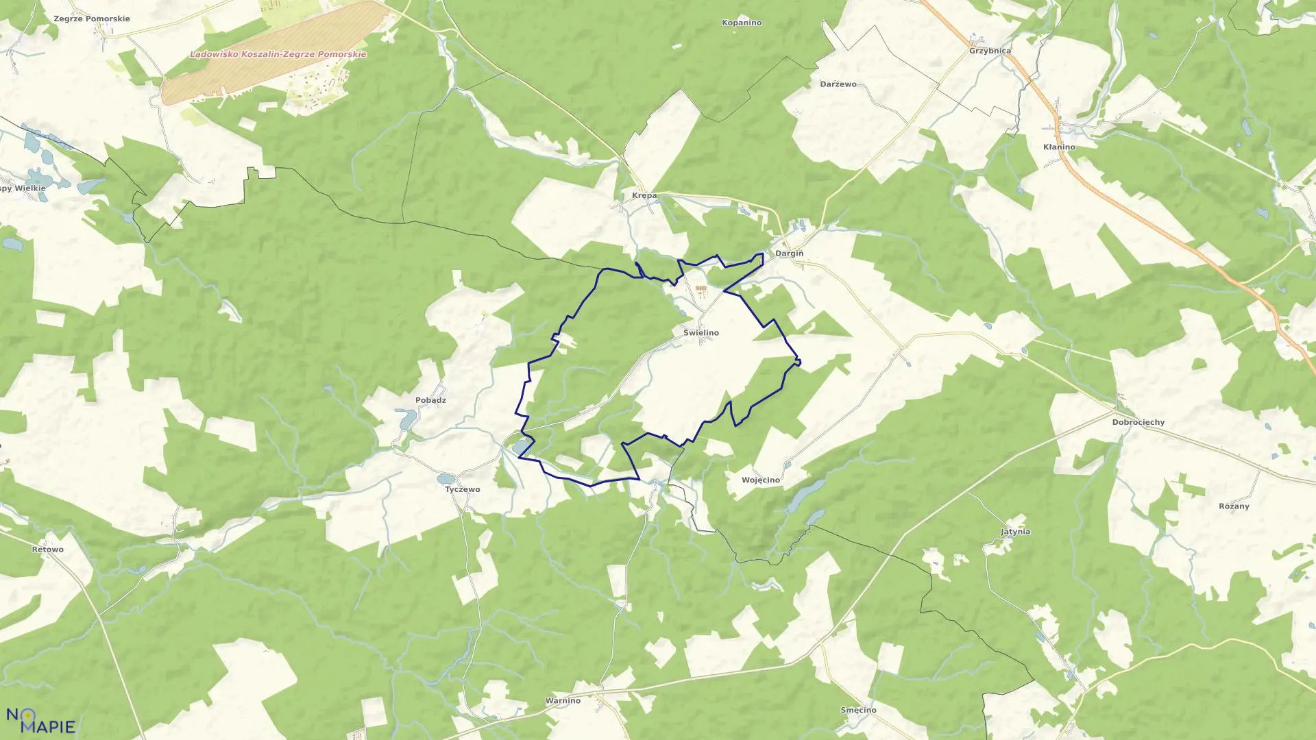 Mapa obrębu Świelino w gminie Bobolice